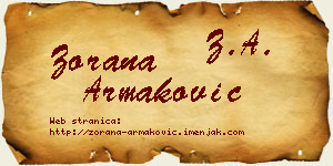 Zorana Armaković vizit kartica